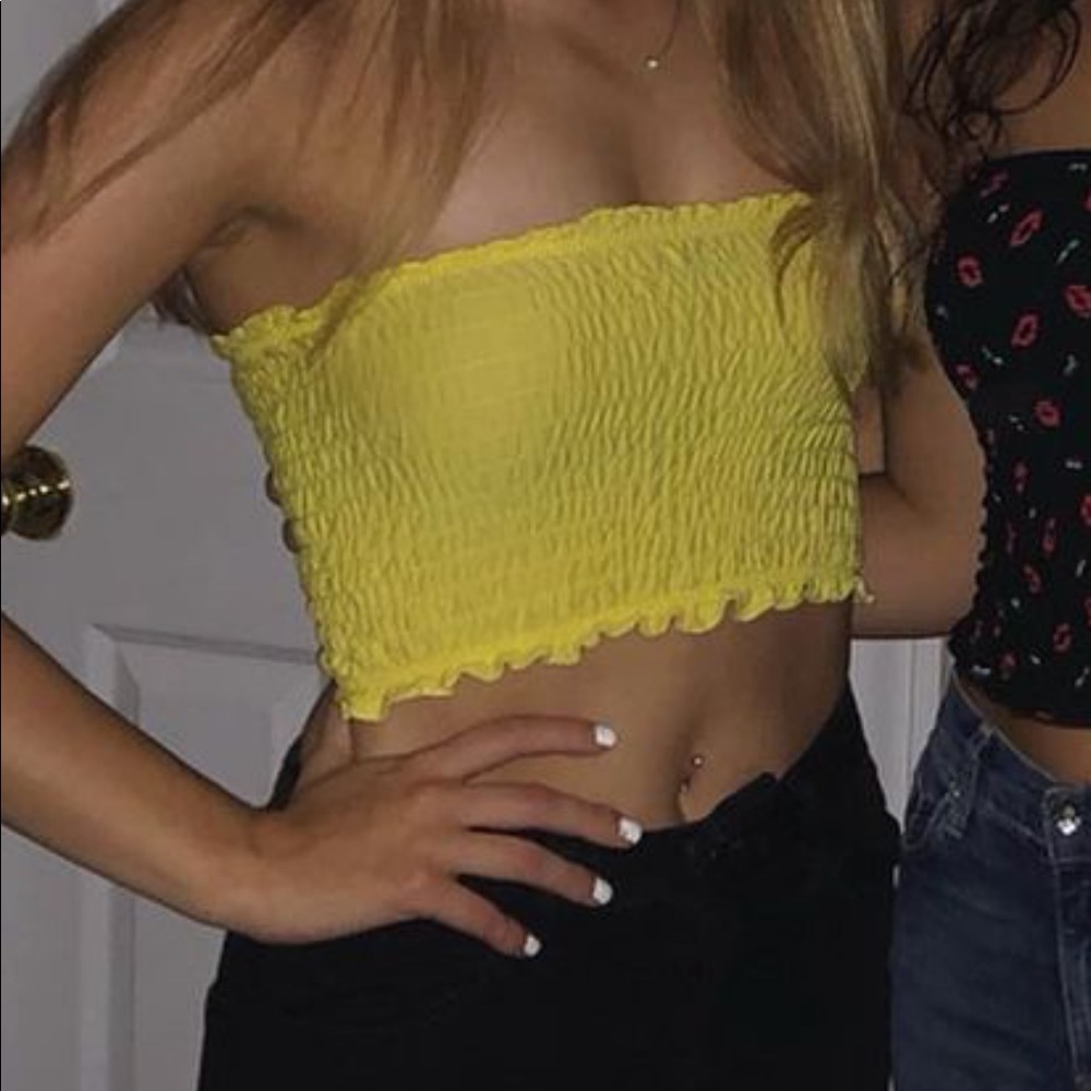 Topshop yellow shirred tube top